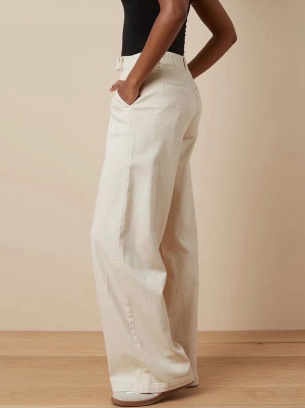 American Eagle Wide Leg Trousers Womens Size 12 Cream Baggy Relaxed High Rise